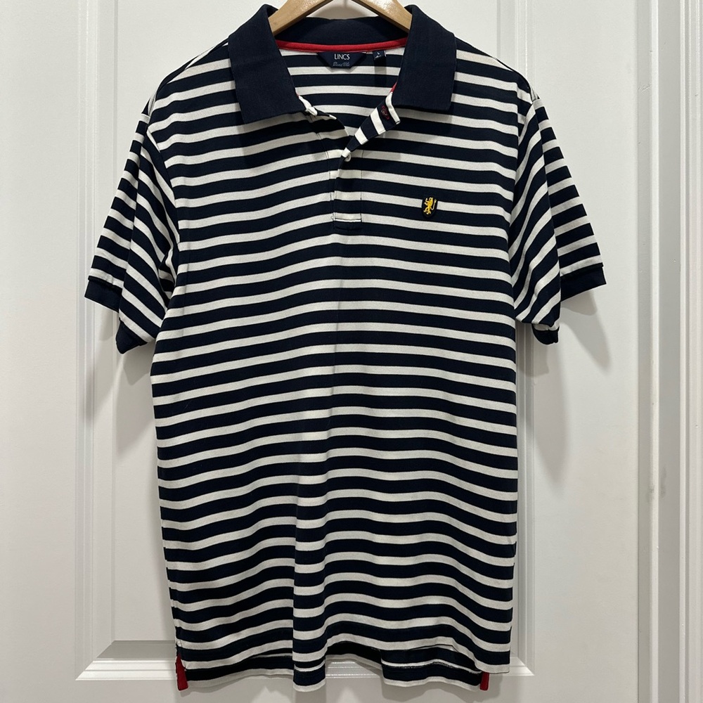 LINCS Navy and White Striped Polo